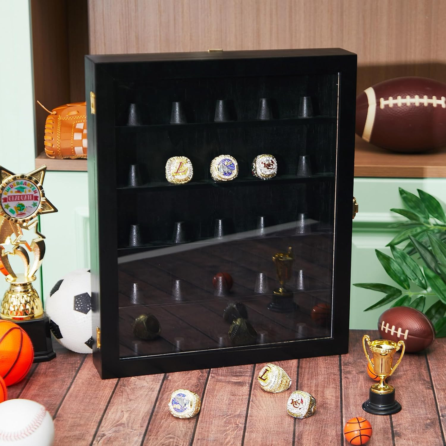 25 Pcs Championship Ring Display Case Baseball Ring Display Case Holder