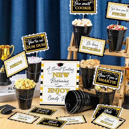 Jingmore 25 Pcs Graduation Candy Buffet Party – Black Plaid Border Style