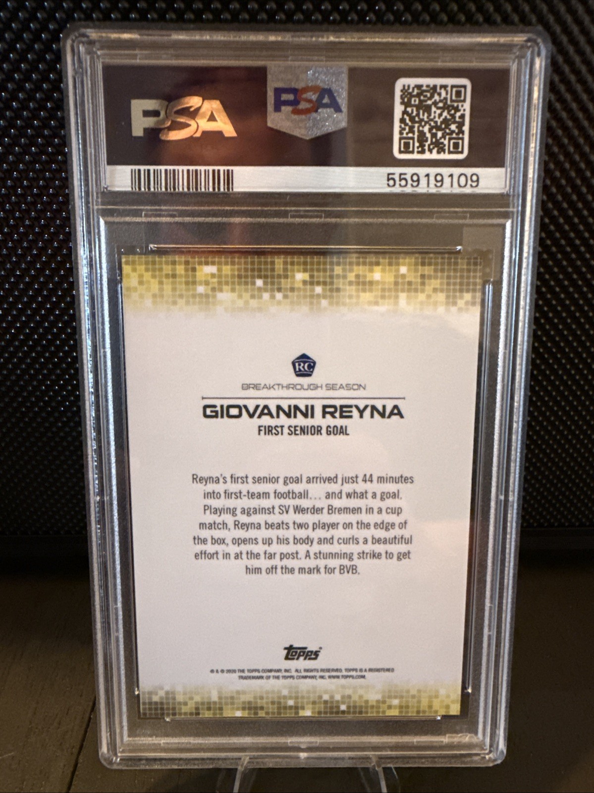 2020 Topps On Demand Gio Reyna First Senior Goal Gold /10 PSA 10 Rookie