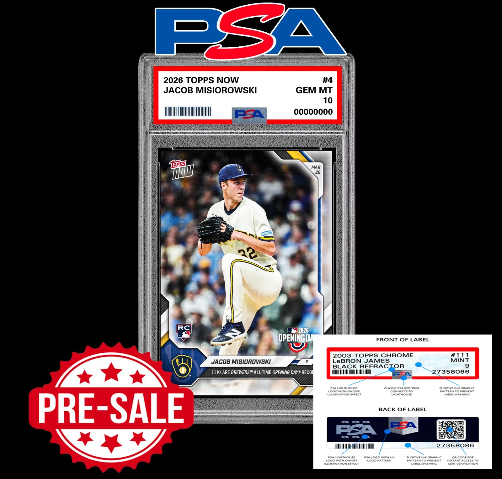 PRESALE PSA 10 Jacob Misiorowski RC Rookie #4 2026 Topps Now Opening Day