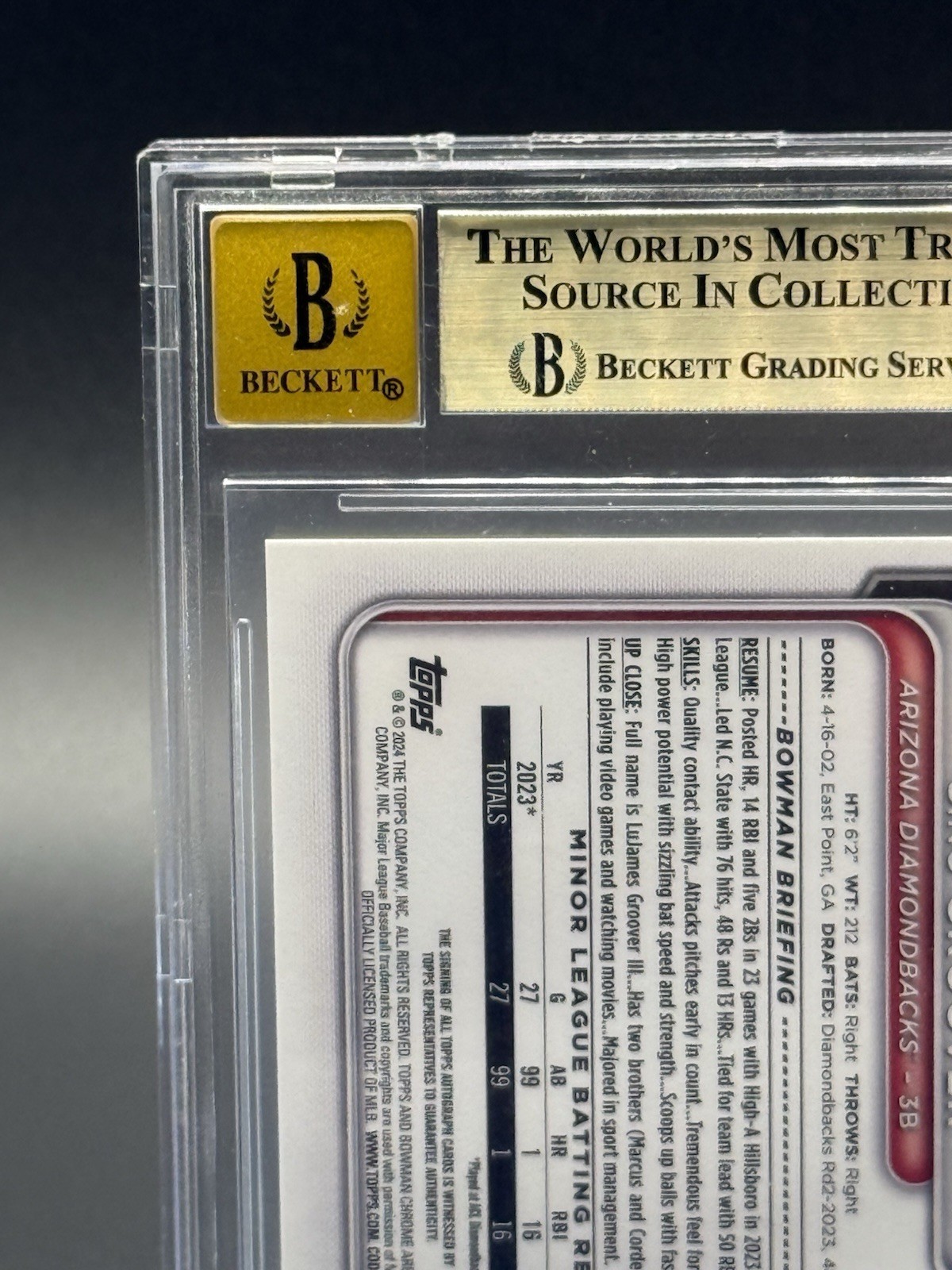 2024 Bowman Chrome GINO LUJAMES GROOVER 1st Yellow Refractor Auto /75 BGS 9.5