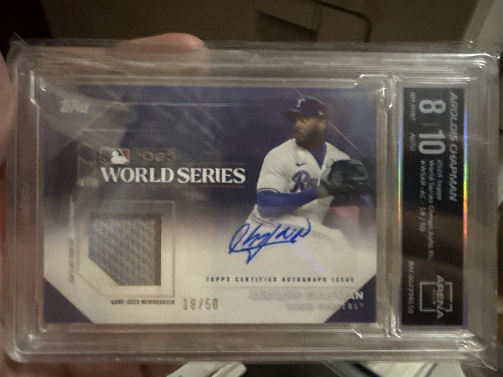 Topps 2024 World Series Champion Autographs Aroldis Chapman Rangers #WSA-AC /50