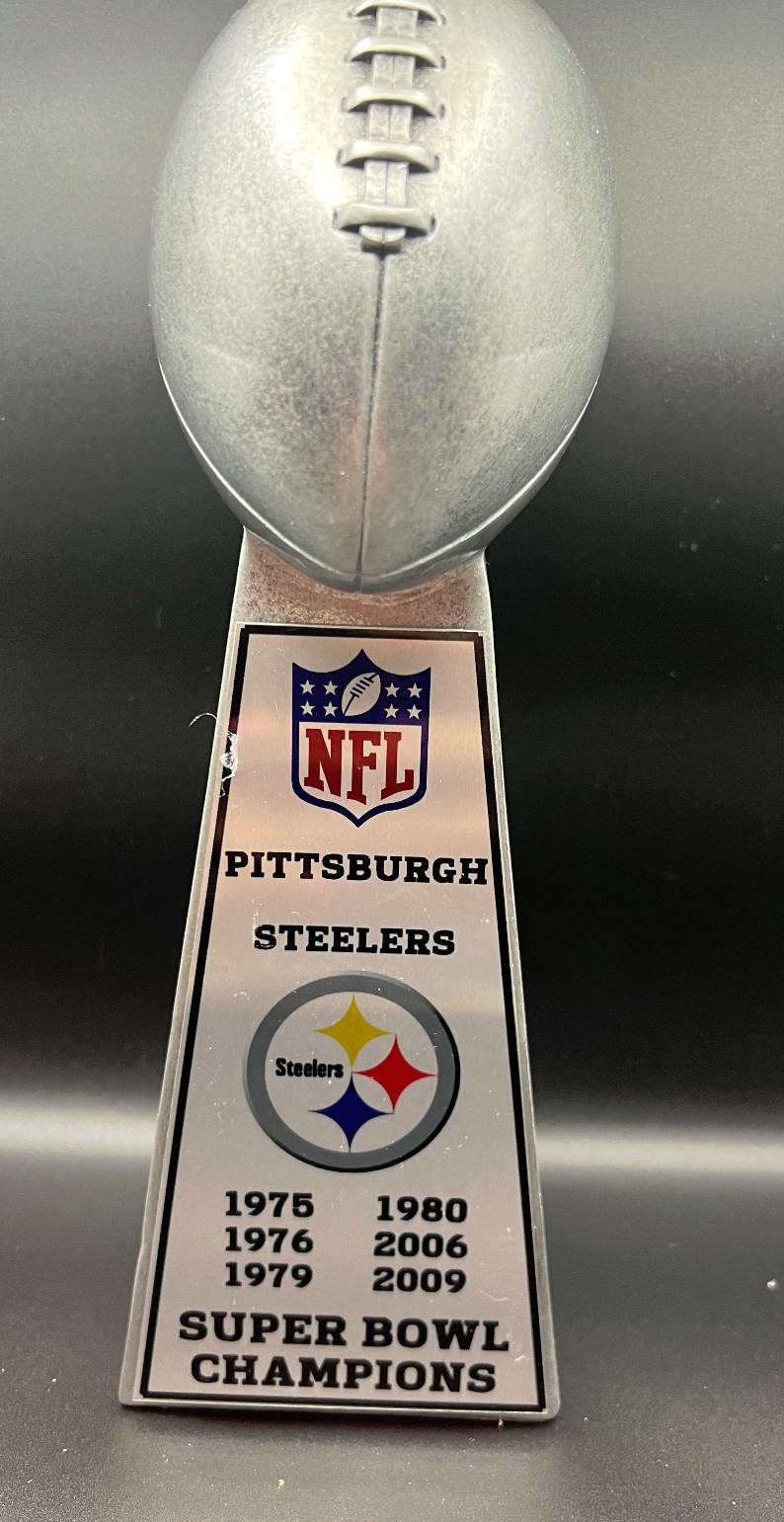 10″ PITTSBURGH STEELERS SUPER BOWL TROPHY LOMBARDI STYLE SILVER TONE HVY RESIN