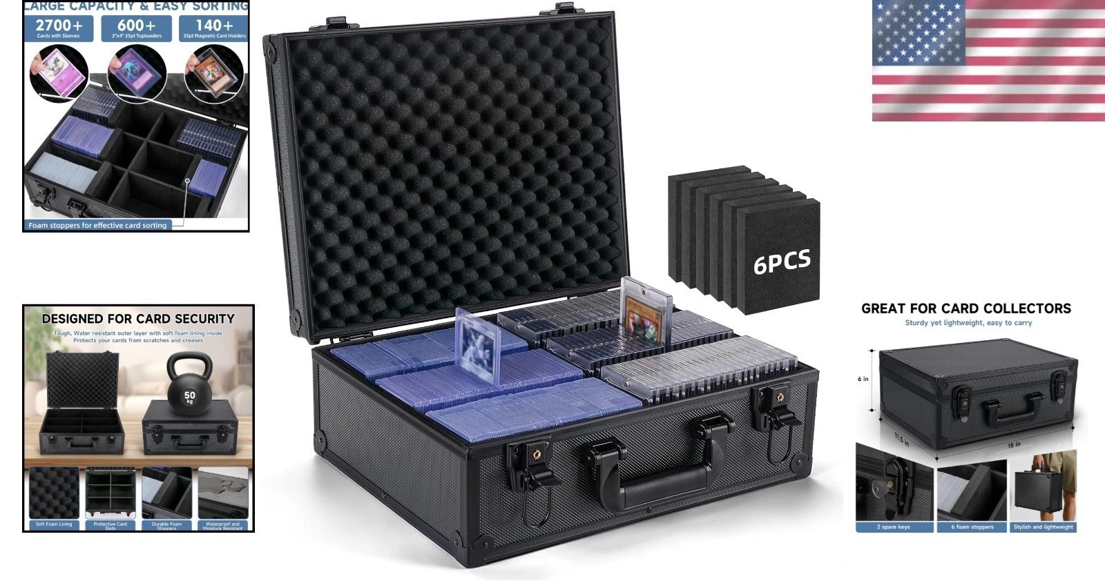 Large Capacity Trading Card Storage Box with Foam Stoppers//