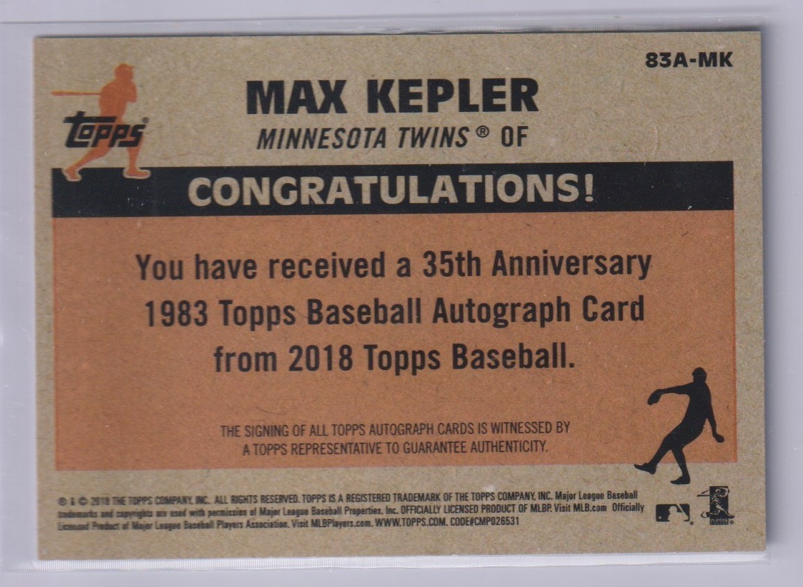 2018 Topps #83A-MK Max Kepler 35TH Anniversary – On Card Auto