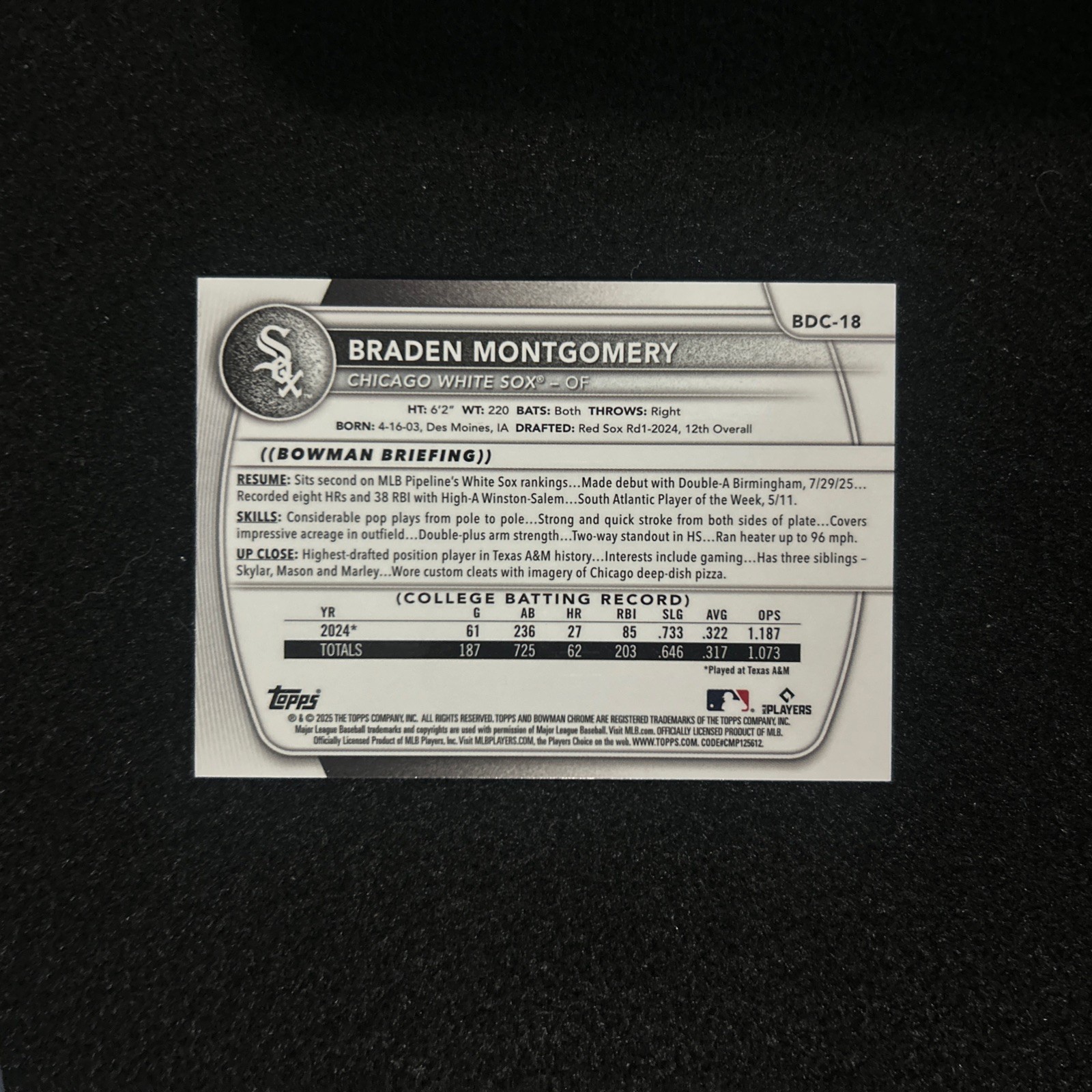 2025 Bowman Chrome – Braden Montgomery – #BDC-18 True Green Refractor /99