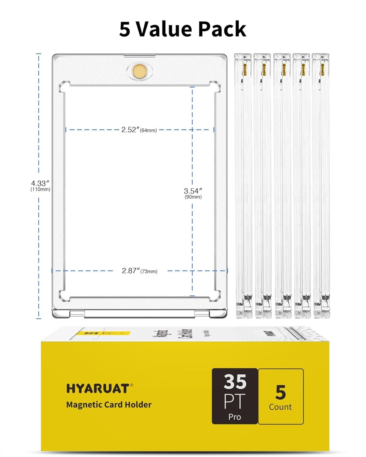 Magnetic Card Holders for Trading Cards 35pt 5 Pack White Clear Hard Cases with