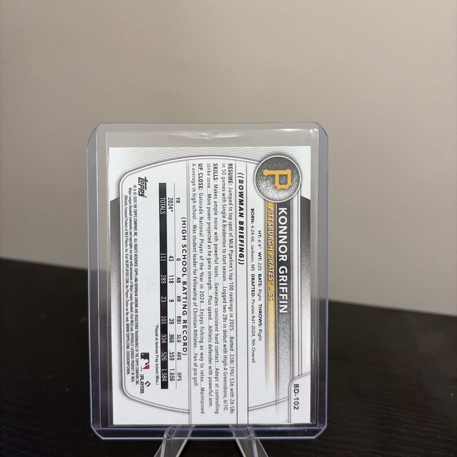 Konnor Griffin 2025 Bowman Draft – #BD-102 Rookie Prospect Pirates Base Paper