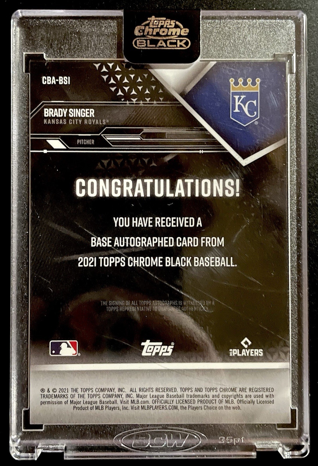 2021 Topps Chrome Black Brady Singer Orange Refractor Auto /25 CBA-BSI KC ROYALS