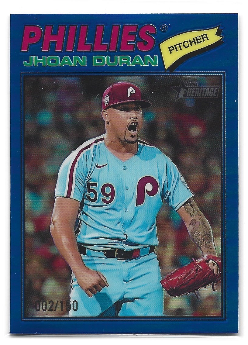 Jhoan Duran 2026 Topps Heritage Blue Chrome /150 #14 Philadelphia Phillies