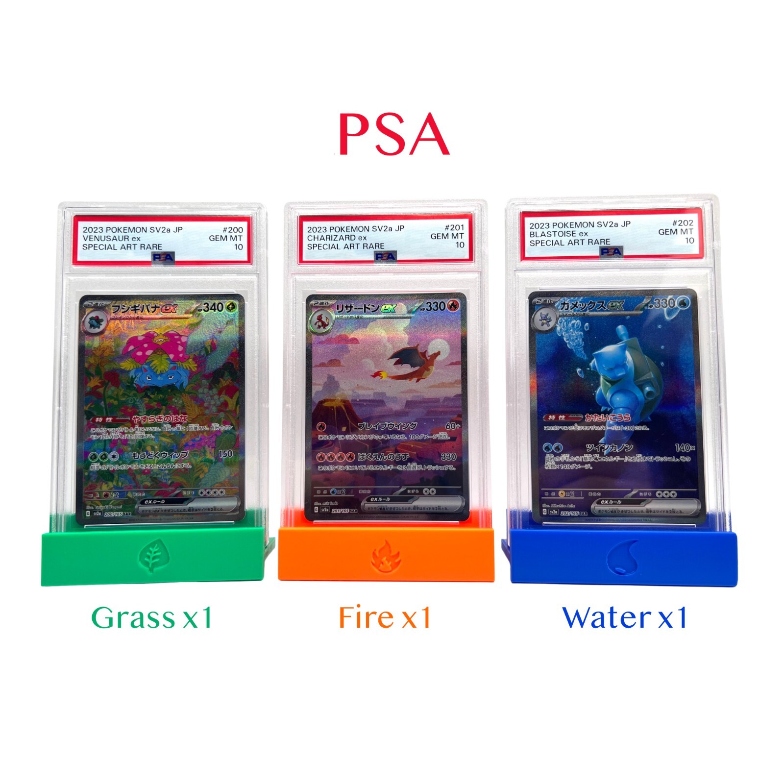 [PSA] Graded Card Stand Display Pokémon Starter Energy Pack (Fire, Grass, Water)