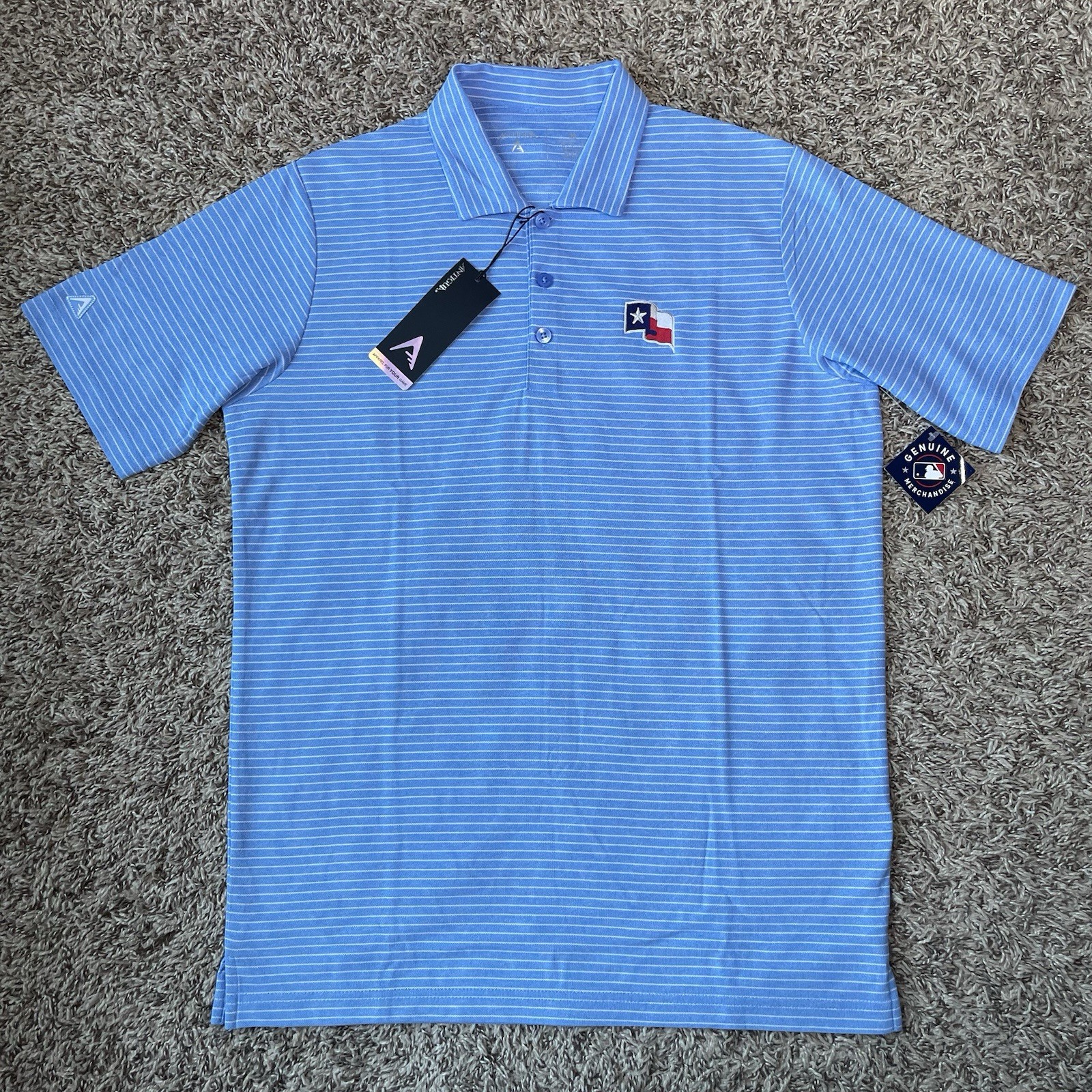 Texas Rangers Texas Flag Polo Golf Shirt Antigua Esteem Mens Medium Blue NEW
