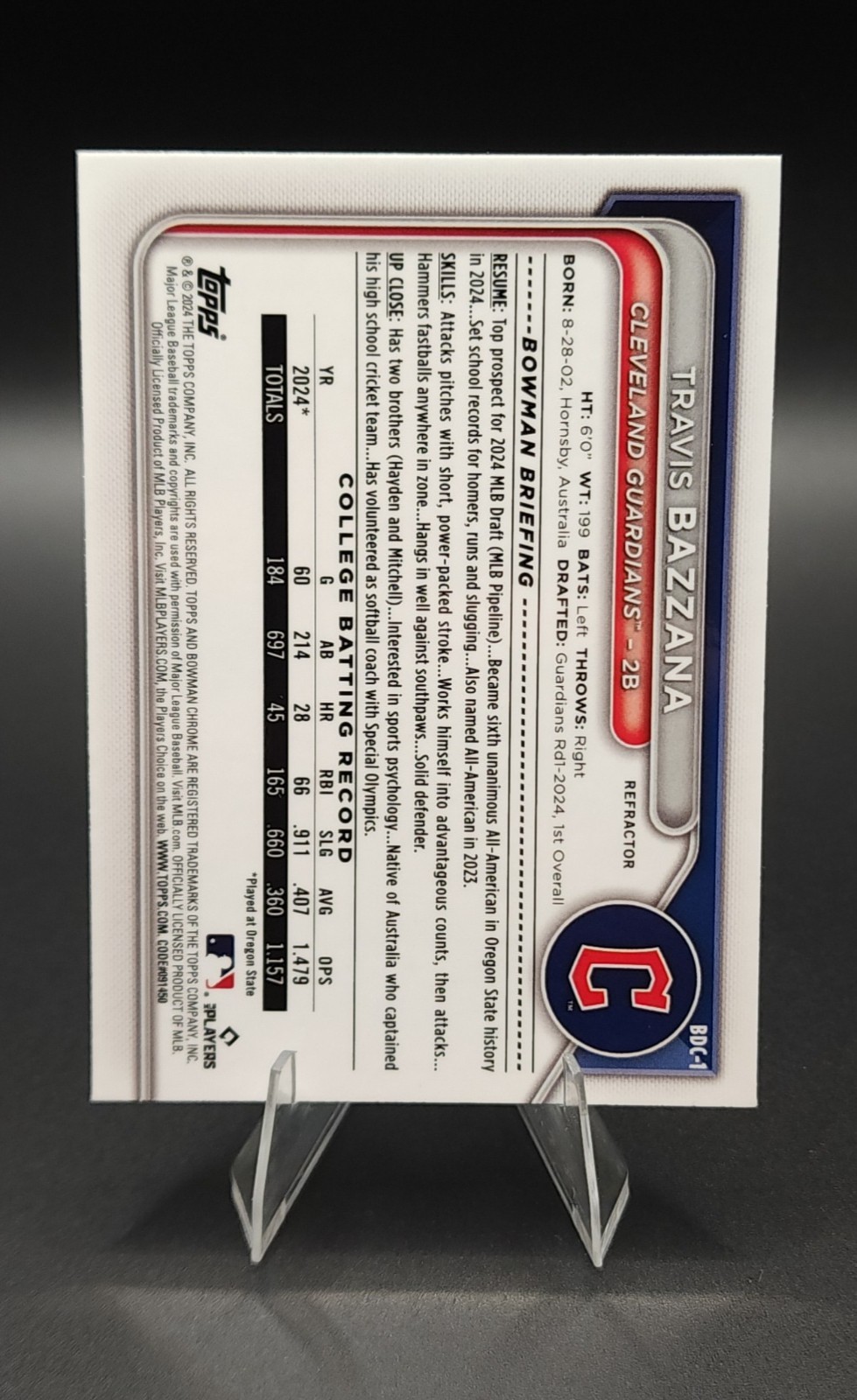 2024 Bowman Draft Chrome 1st TRAVIS BAZZANA Refractor #BDC-1 Guardians