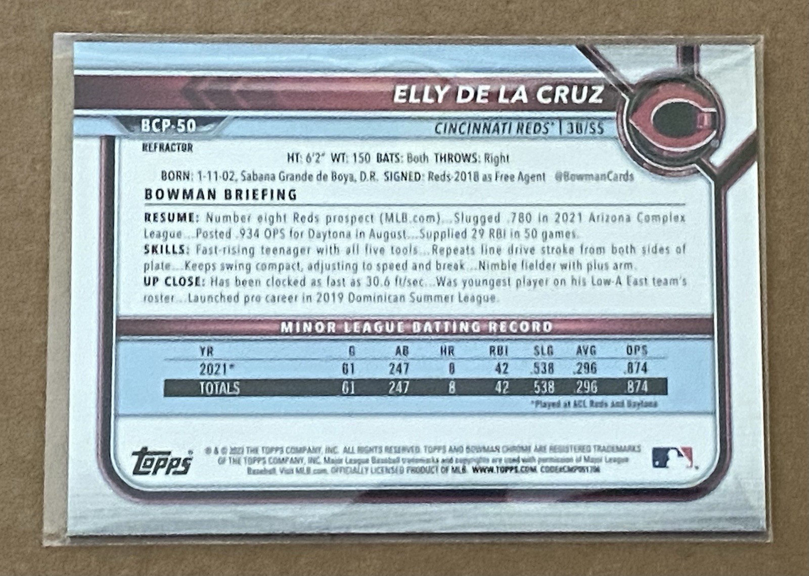2022 Bowman 1st Chrome Refractor Elly De La Cruz #BCP-50 343 /499 Reds Mint