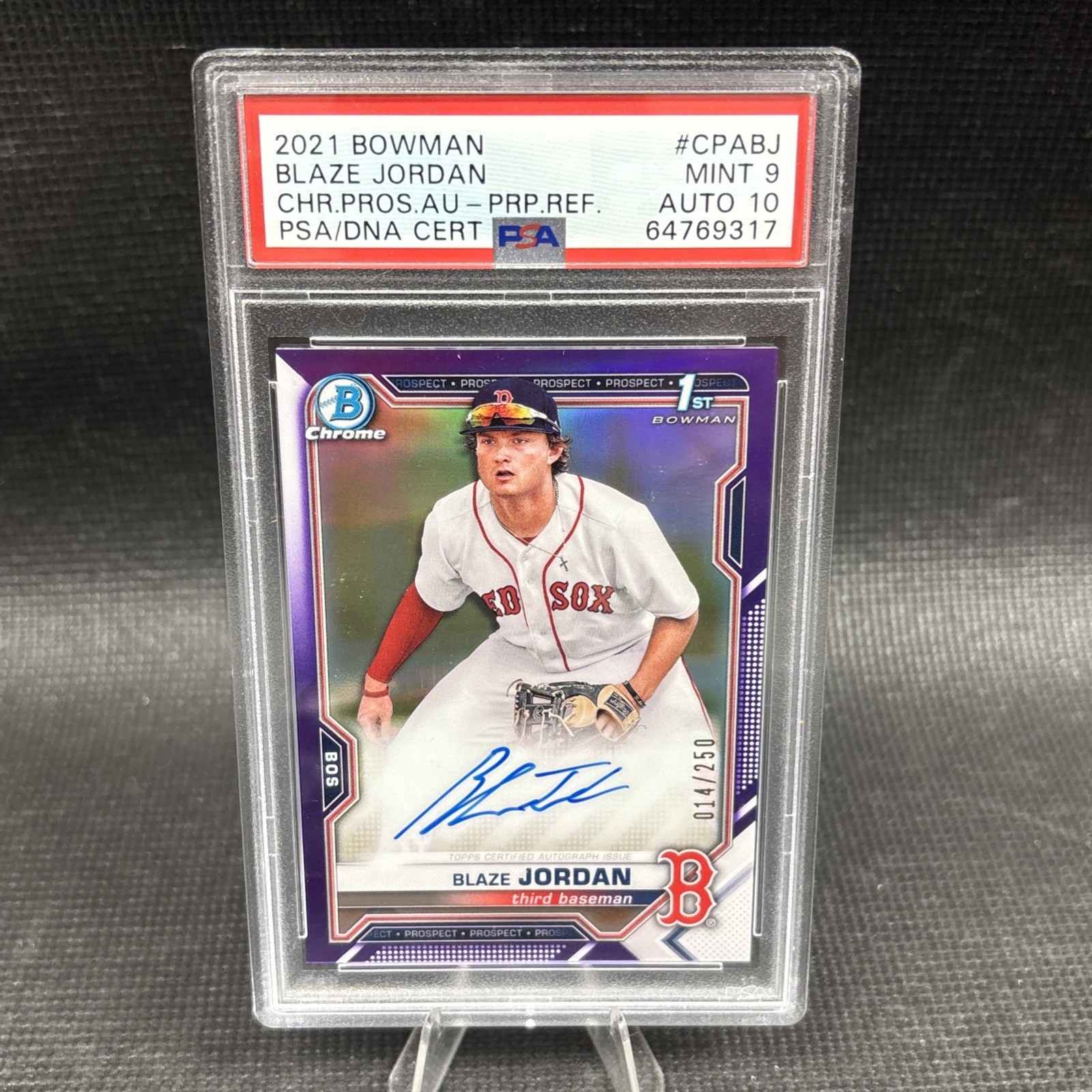 BLAZE JORDAN 2021 BOWMAN CHROME PURPLE REFRACTOR AUTO /250 PSA 9 Auto 10