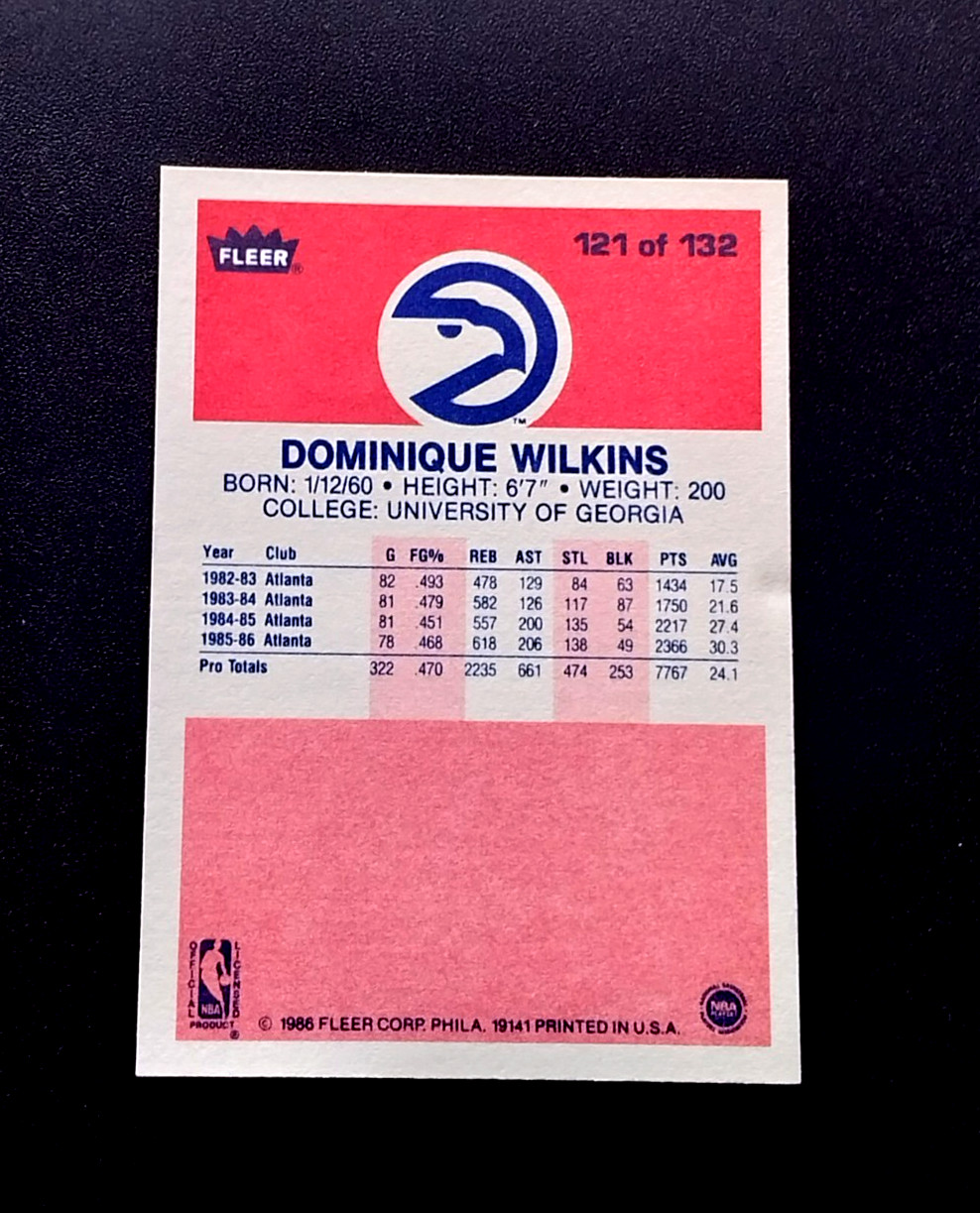 1986 Fleer DOMINIQUE WILKINS ROOKIE basketball card #121 SHARP ***EXMT COND***
