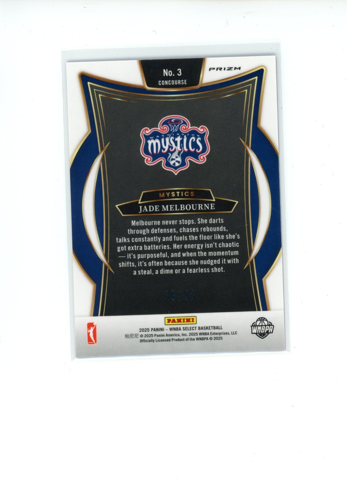 2025 Select WNBA Jade Melbourne #3 Concourse Pink and Purple Prizm 36/99