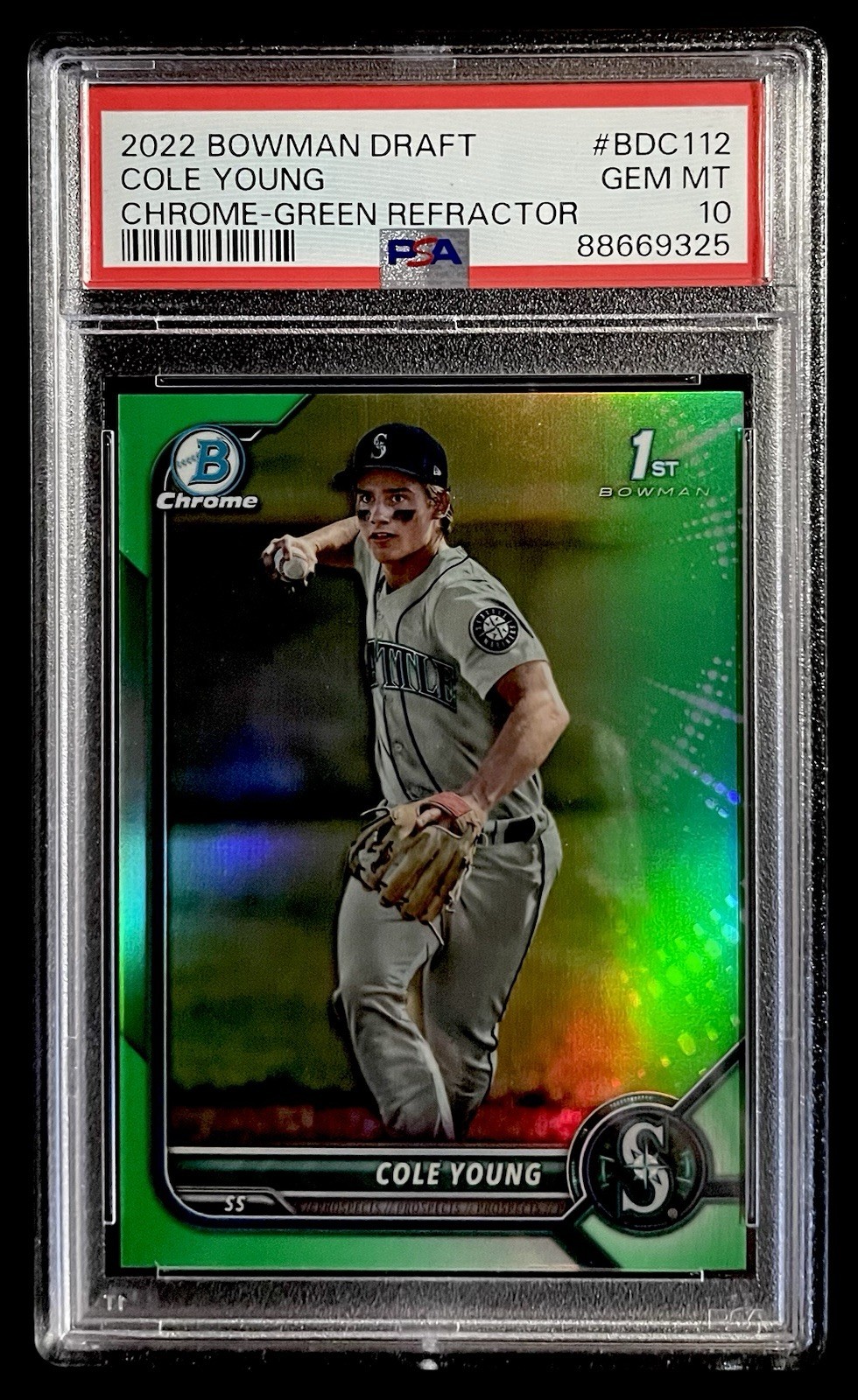 Cole Young 2022 Bowman Draft Chrome Green Refractor /99 PSA 10 1st RC #BDC112