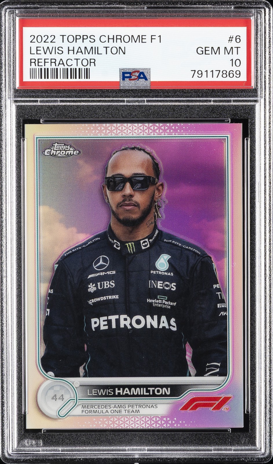 2022 TOPPS CHROME FORMULA 1 REFRACTOR #6 LEWIS HAMILTON PSA 10