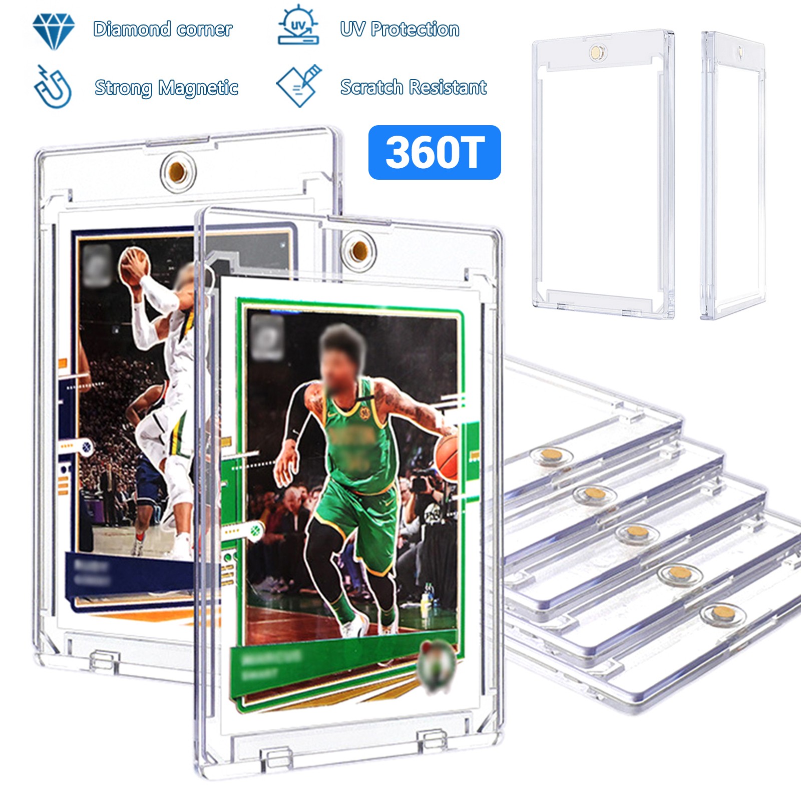 5-50X Magnetic Trading Card Holder for Baseball Cards 360PT Hard Case Protector