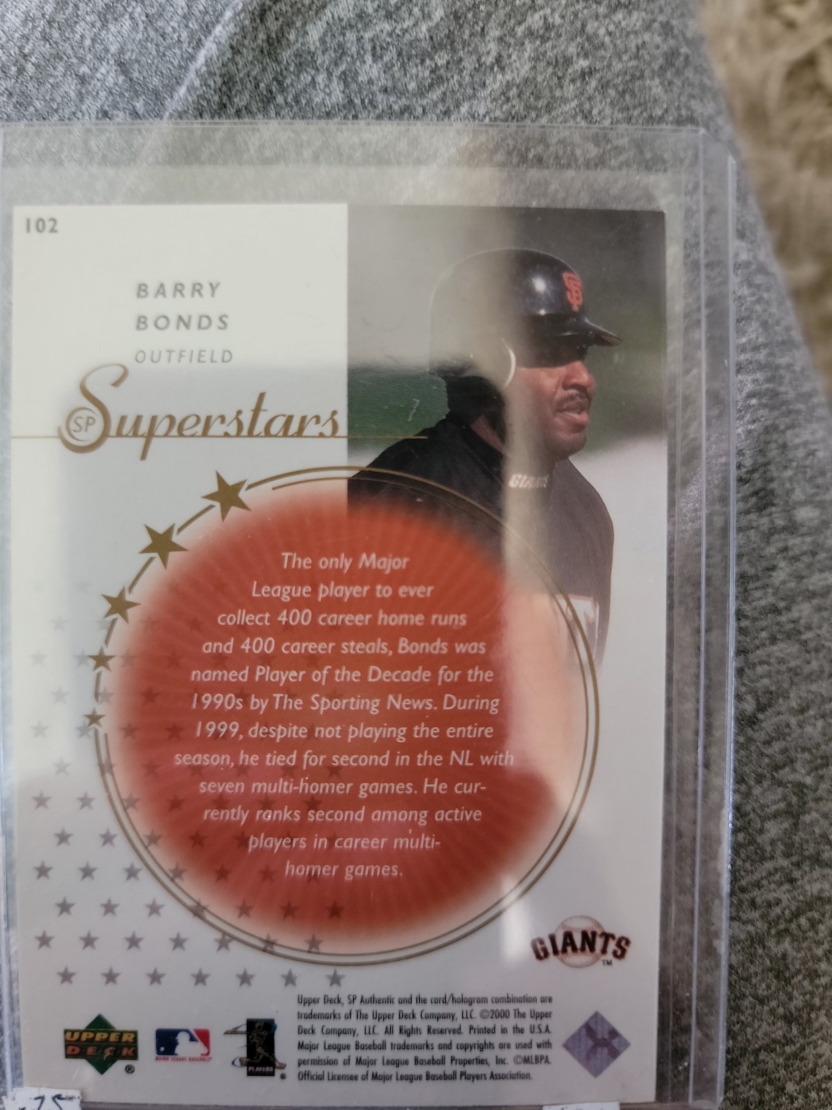 2000 SP Authentic SP Superstars Barry Bonds #1263/2500 Baseball Card Giants #102