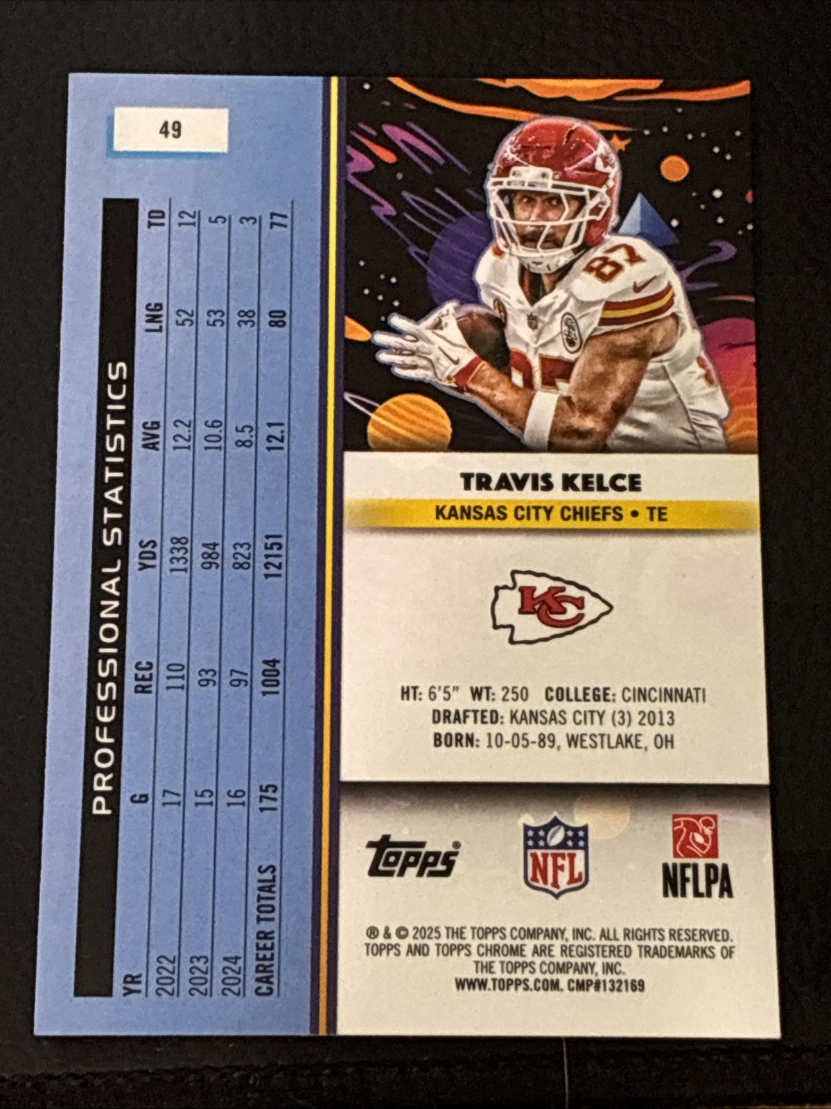 2025 Topps Cosmic Chrome Travis Kelce #49 Kansas City Chiefs Base Card