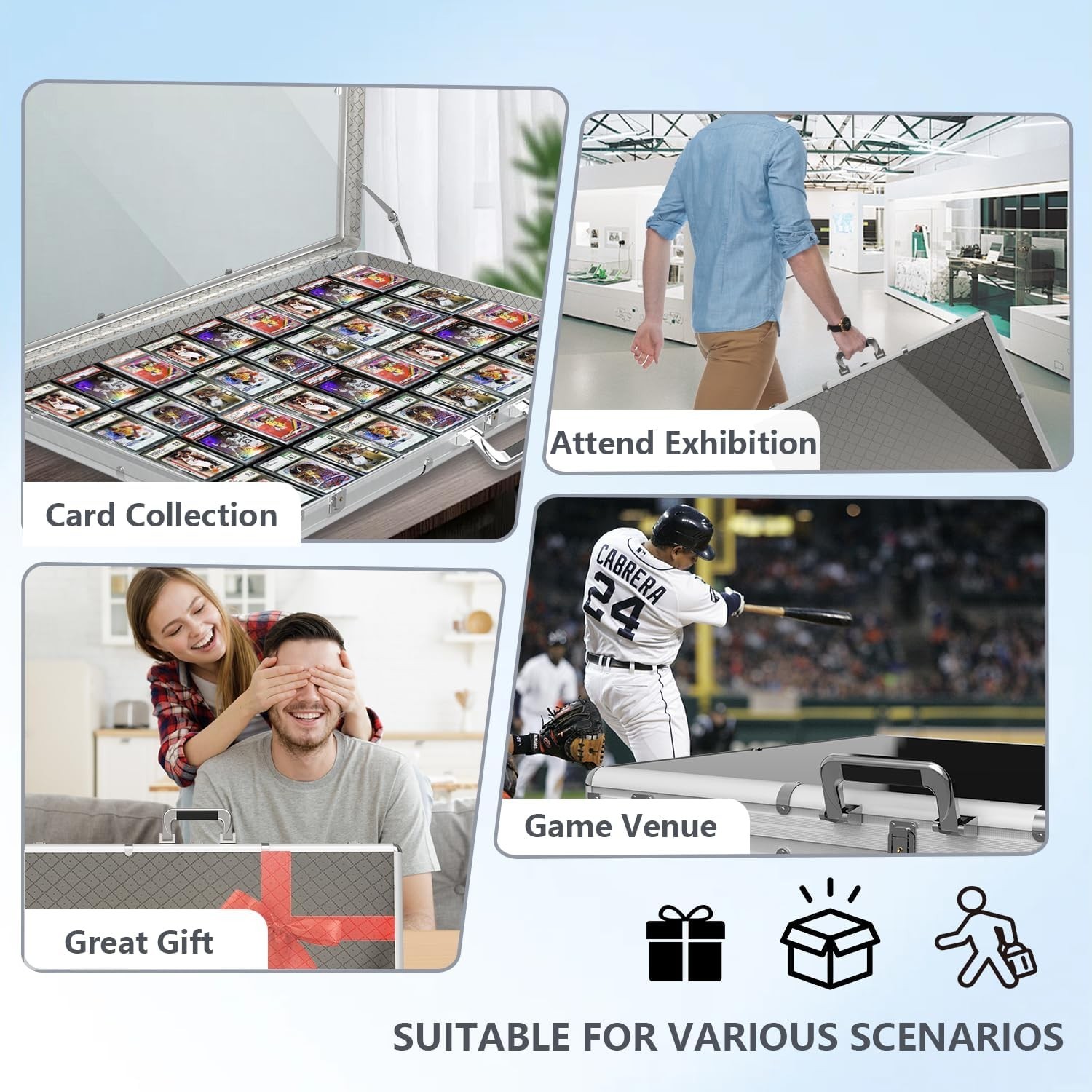 Card Display Case Large Aluminum 34″ L x 22″ W, Lockable Trading Card Case with