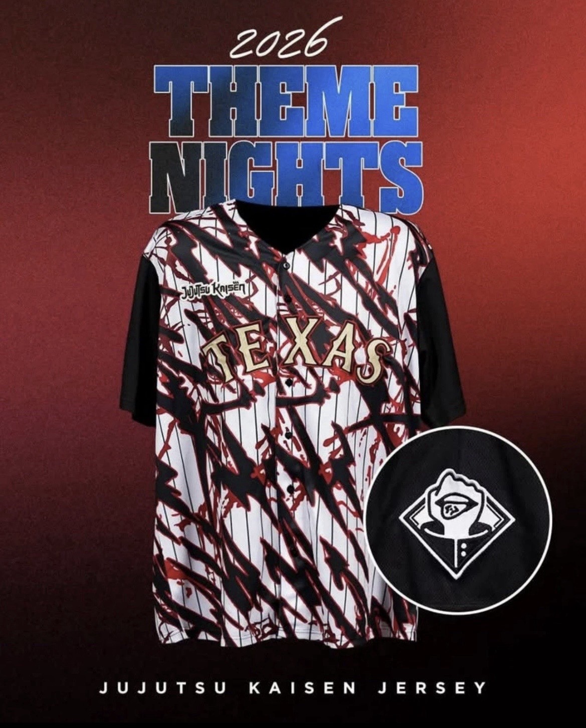 Texas Rangers Jujutsu Kaisen Anime Jersey. Theme Night. Size XL