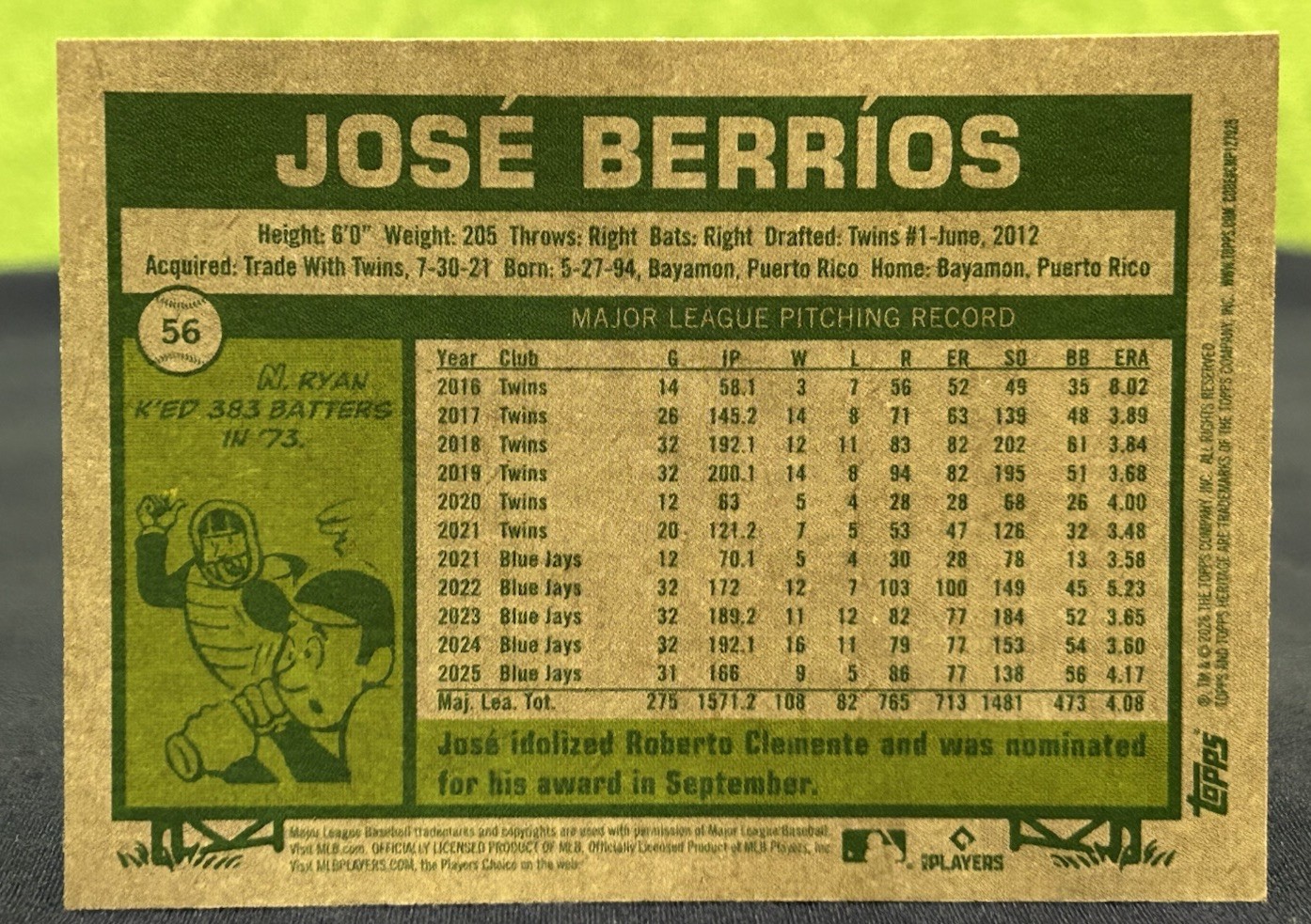 2026 Topps Heritage Chrome- José Berríos #56 Black Border /77