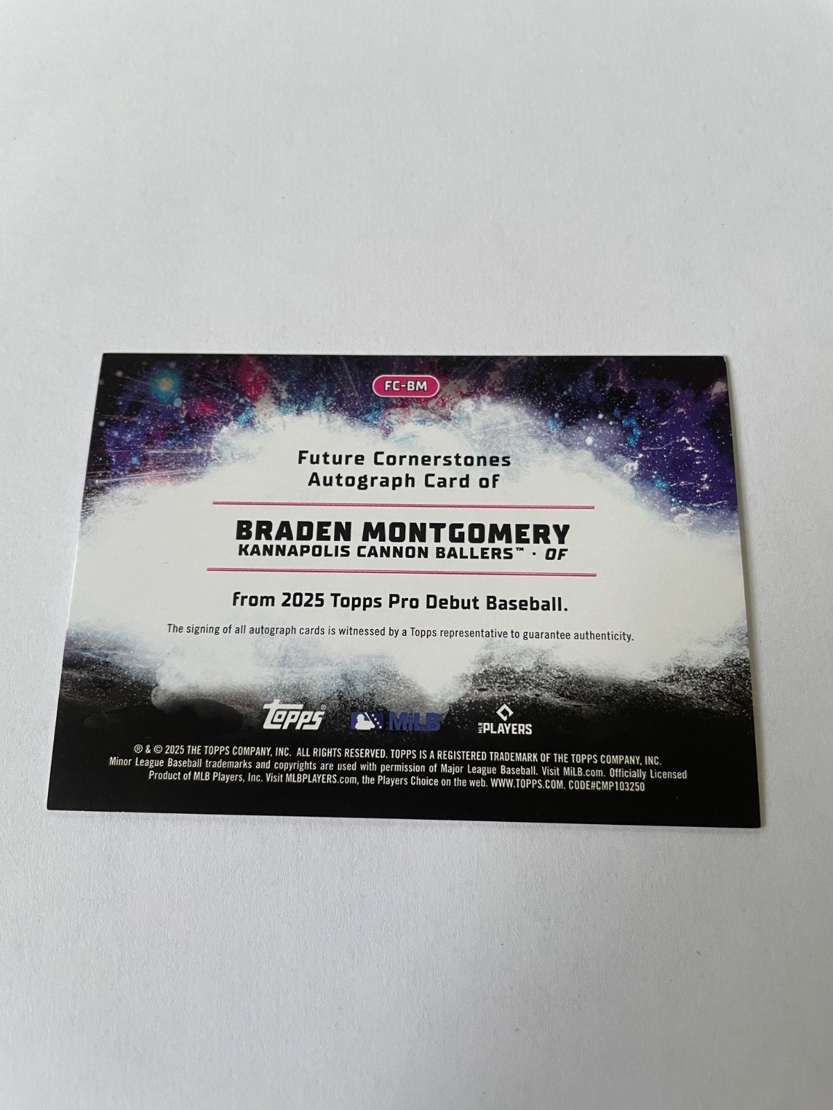 Braden Montgomery – 2025 Topps Pro Debut FC -BM Future Cornerstones Auto #’d /99