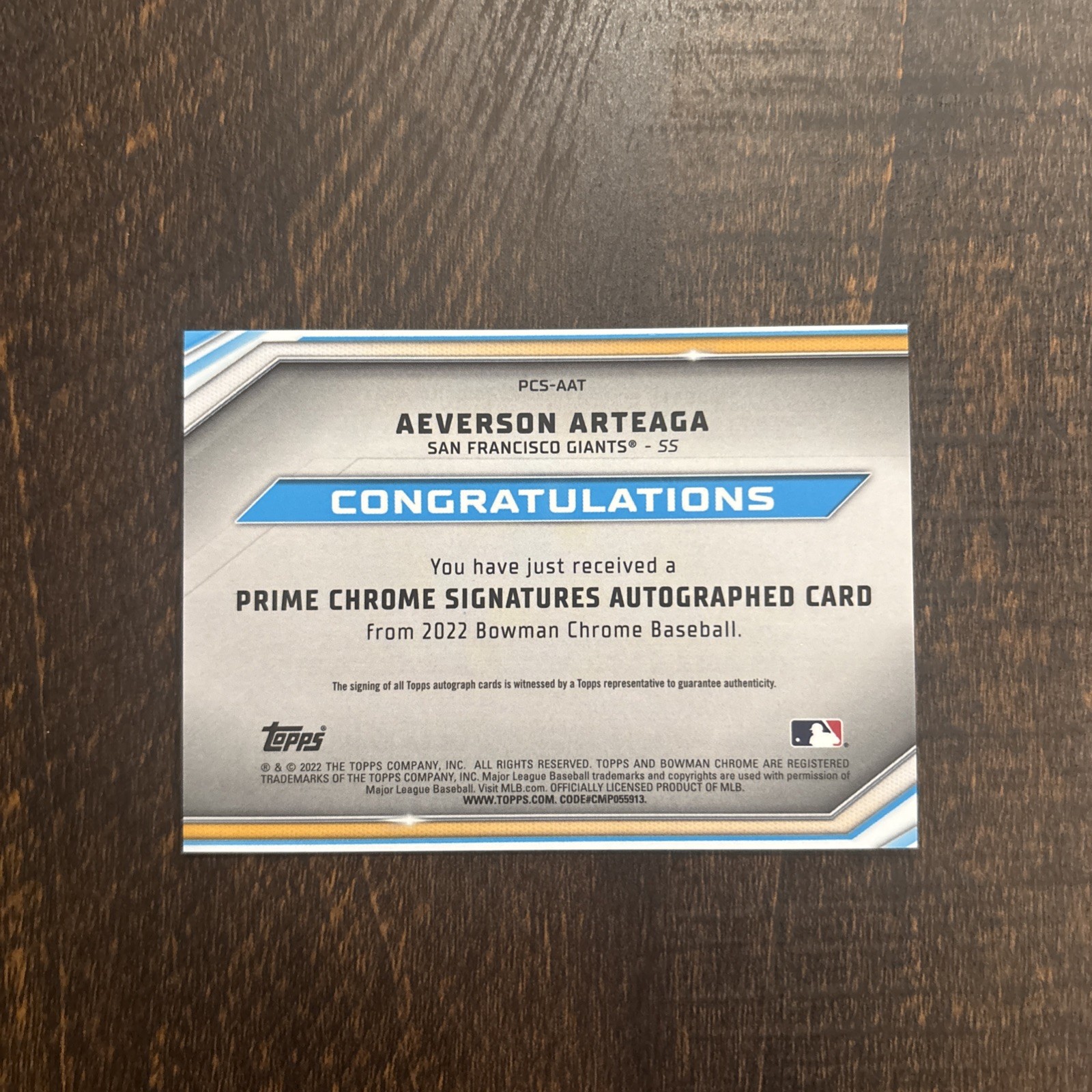 2022 Bowman Chrome Aeverson Arteaga Prime Chrome Signature Auto SP /50 PCS-AAT