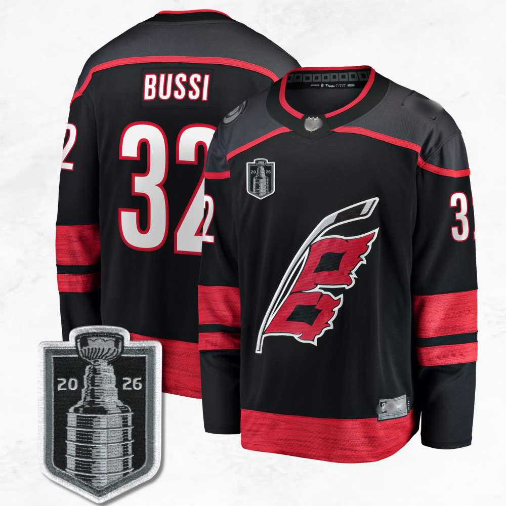 Men’s Hurricanes #32 Brandon Bussi 2026 Stanley Cup Black Jersey All Stitched