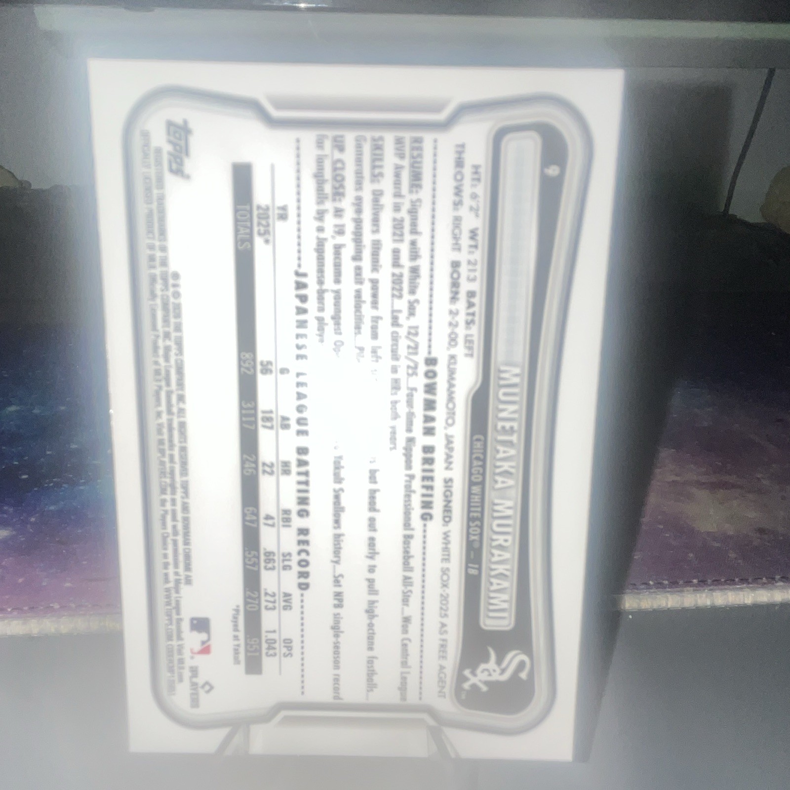 Topps 2025 Bowman Chrome Munetaka Murakami RC Mojo refractor 9 White Sox