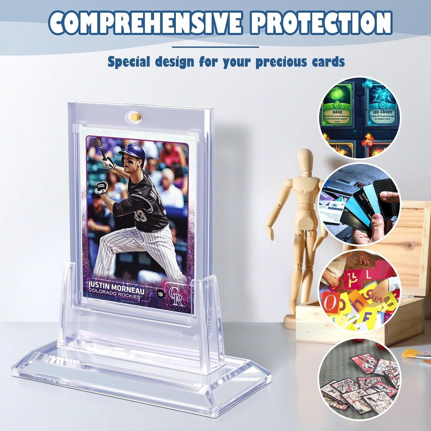 4Pcs Magnetic Card Holders For Trading Card 35Pt Hard Baseball Protector W Stand