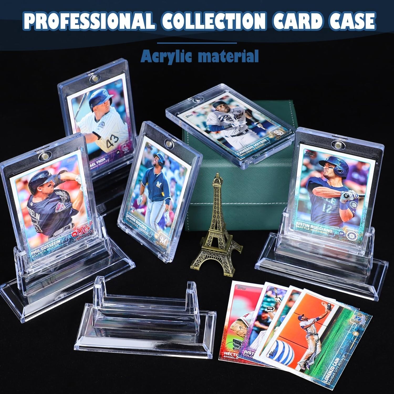 4Pcs Magnetic Card Holders For Trading Card 35Pt Hard Baseball Protector W Stand