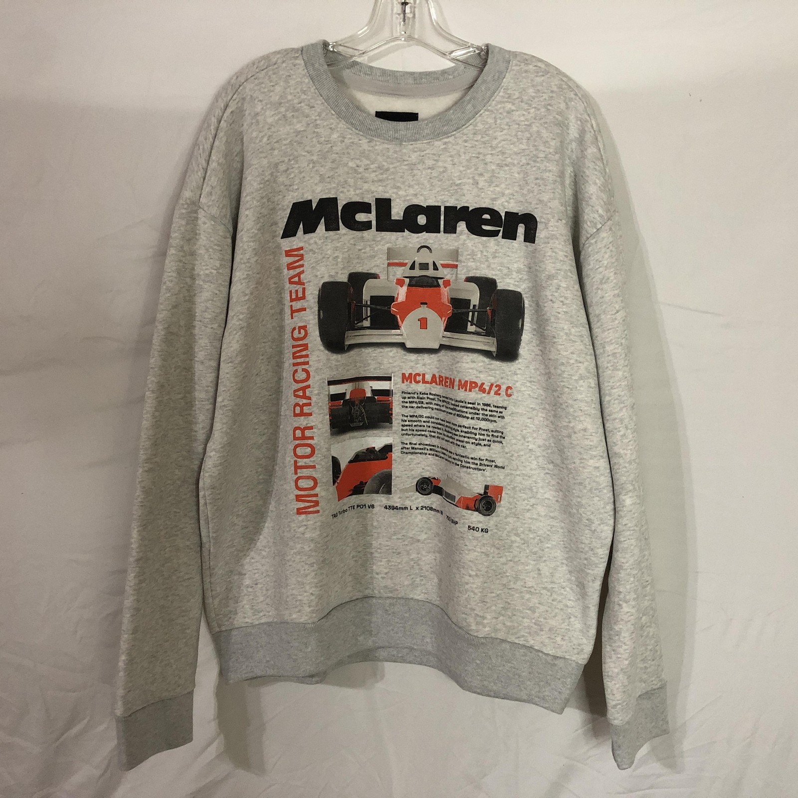 McLaren Formula 1 Team Sweatshirt Mens XL Gray F1 Racing MP4/2C Car Graphic