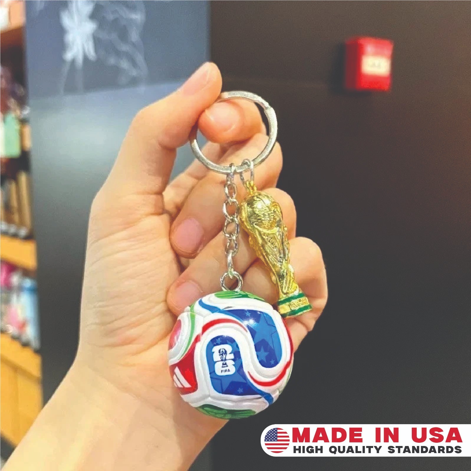 2026 World Cup Trophy Keychain Metal Football Soccer Fan