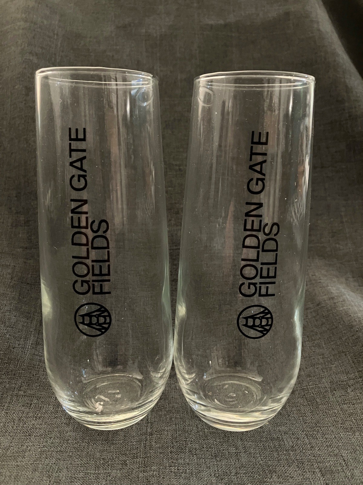 (2) GOLDEN GATE FIELDS 8oz Wine/Beer Glass 6” GGF Logos *BRAND NEW*
