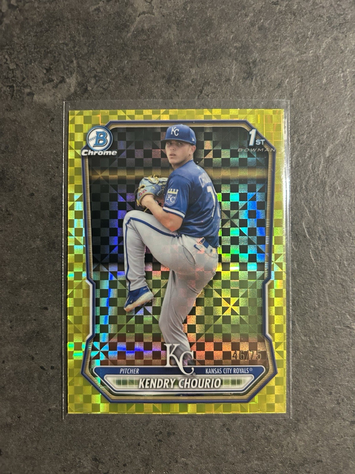 2026 Bowman Chrome Kendry Chourio BCP-7 Yellow X-Fractor 1st Bowman /75 Royals