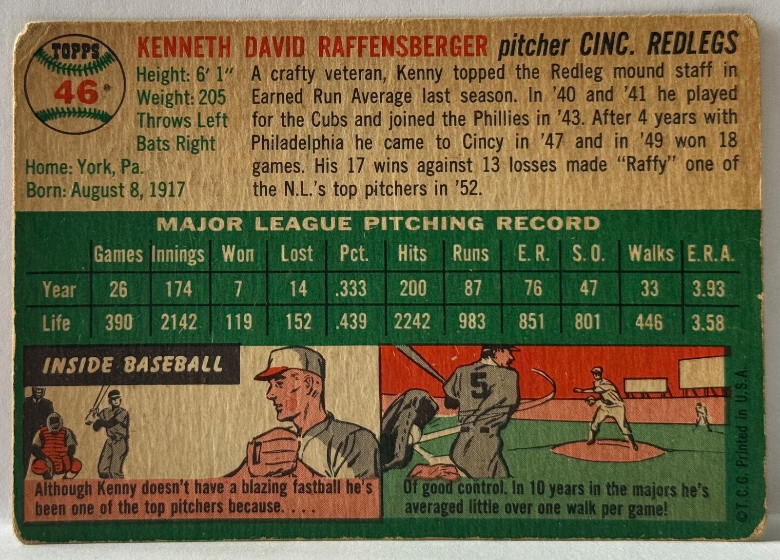 1954 Topps #46 Ken Raffensberger V4