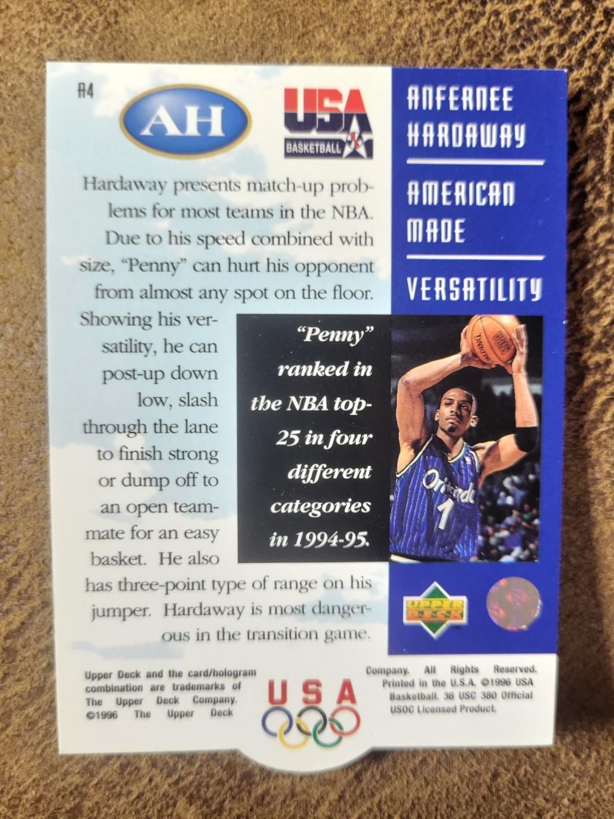 Anfernee Hardaway 1996 Upper Deck USA Die-Cut: American Made #A4 USA
