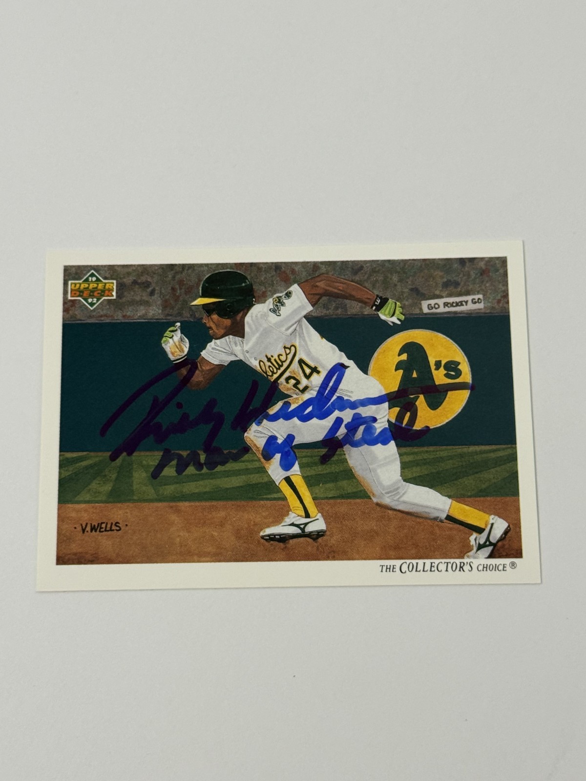 1992 UD Autographed Vintage Rickey Henderson Painting Man of Steal A’S HOF
