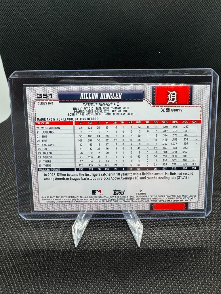 2026 Topps Series 2 Dillon Dingler Silver Crackle Foil #351 Tigers RC