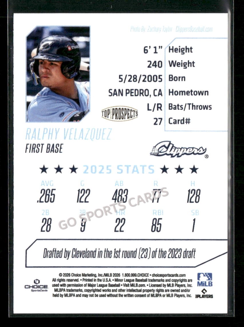 2026 AAA Top Prospects Columbus Clippers Ralphy Velazquez RC Rookie Guardians