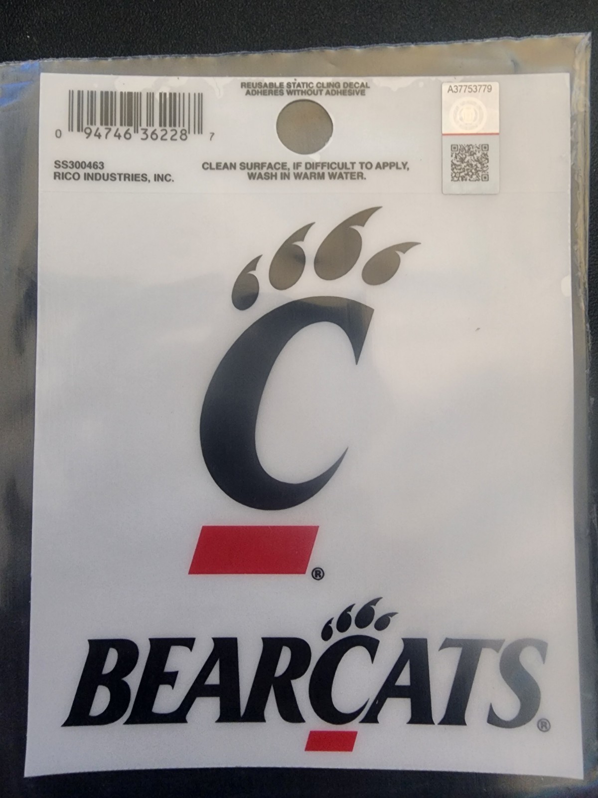 Cincinnati Bearcats Static Cling Window Decal 3×4 Inches