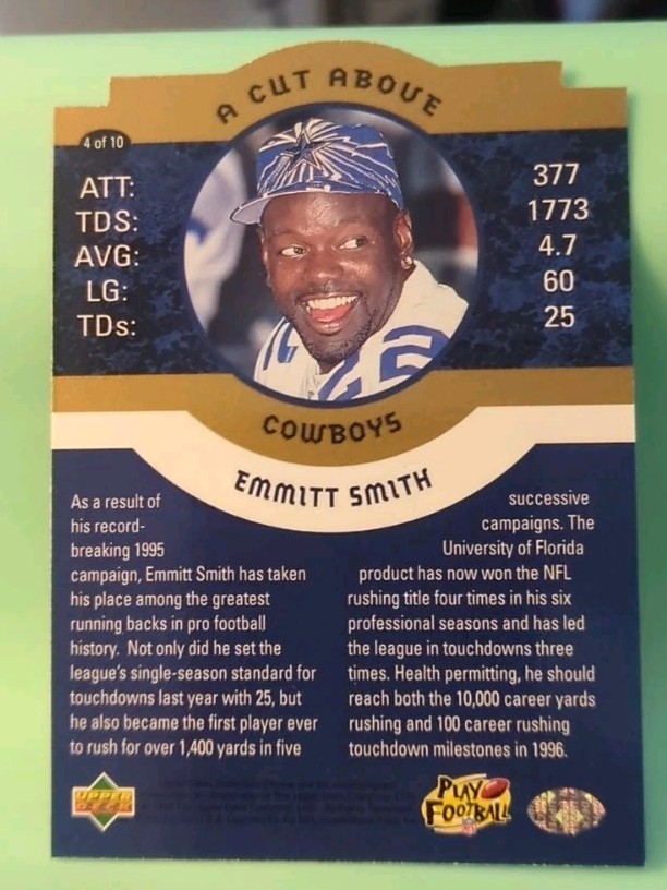 1996 Upper Deck Collector’s Choice – A Cut above Emmitt Smith #4 – Cowboys