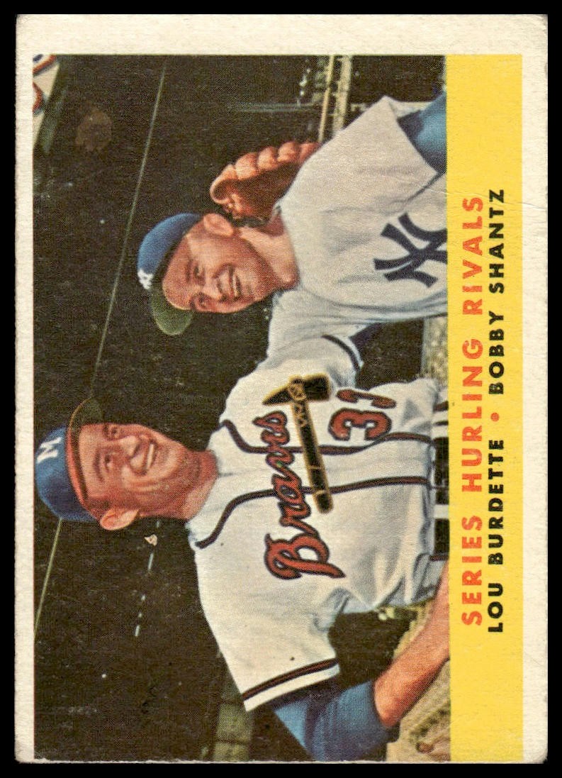 1958 Topps Series Hurling Rivals (Lew Burdette / Bobby Shantz) #289 – Excellent