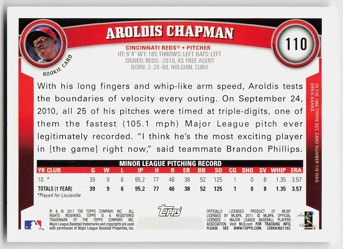 2011 Topps #110 Aroldis Chapman BASEBALL Cincinnati Reds