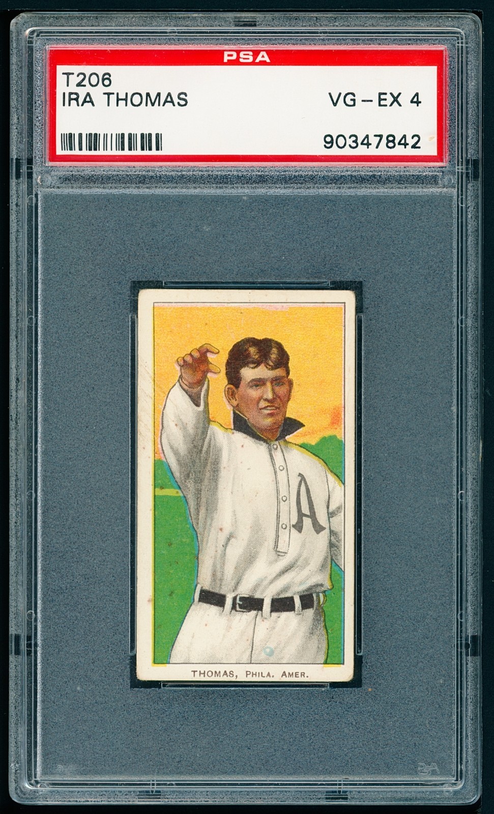 1909-11 T206 Piedmont – Ira Thomas – Athletics – PSA 4 Deep Color