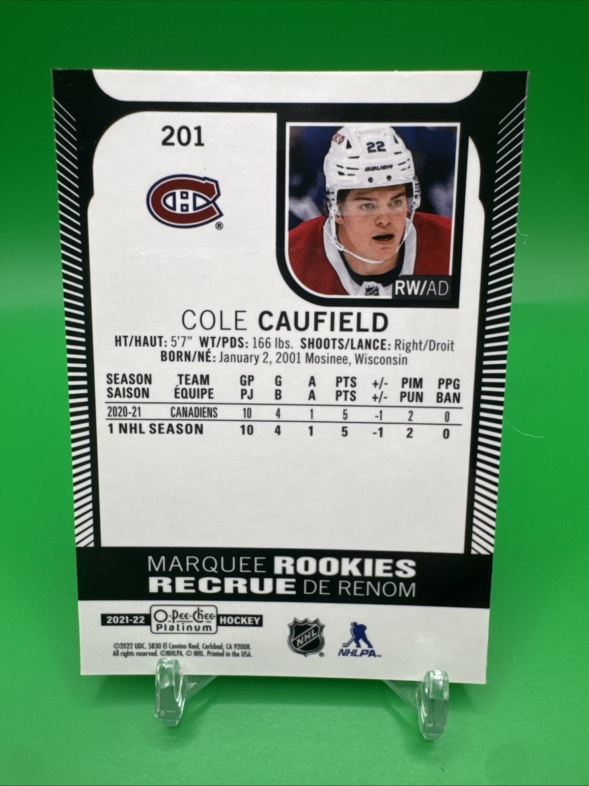2021-22 O-Pee-Chee OPC Platinum Base Marquee Rookies #201 Cole Caufield
